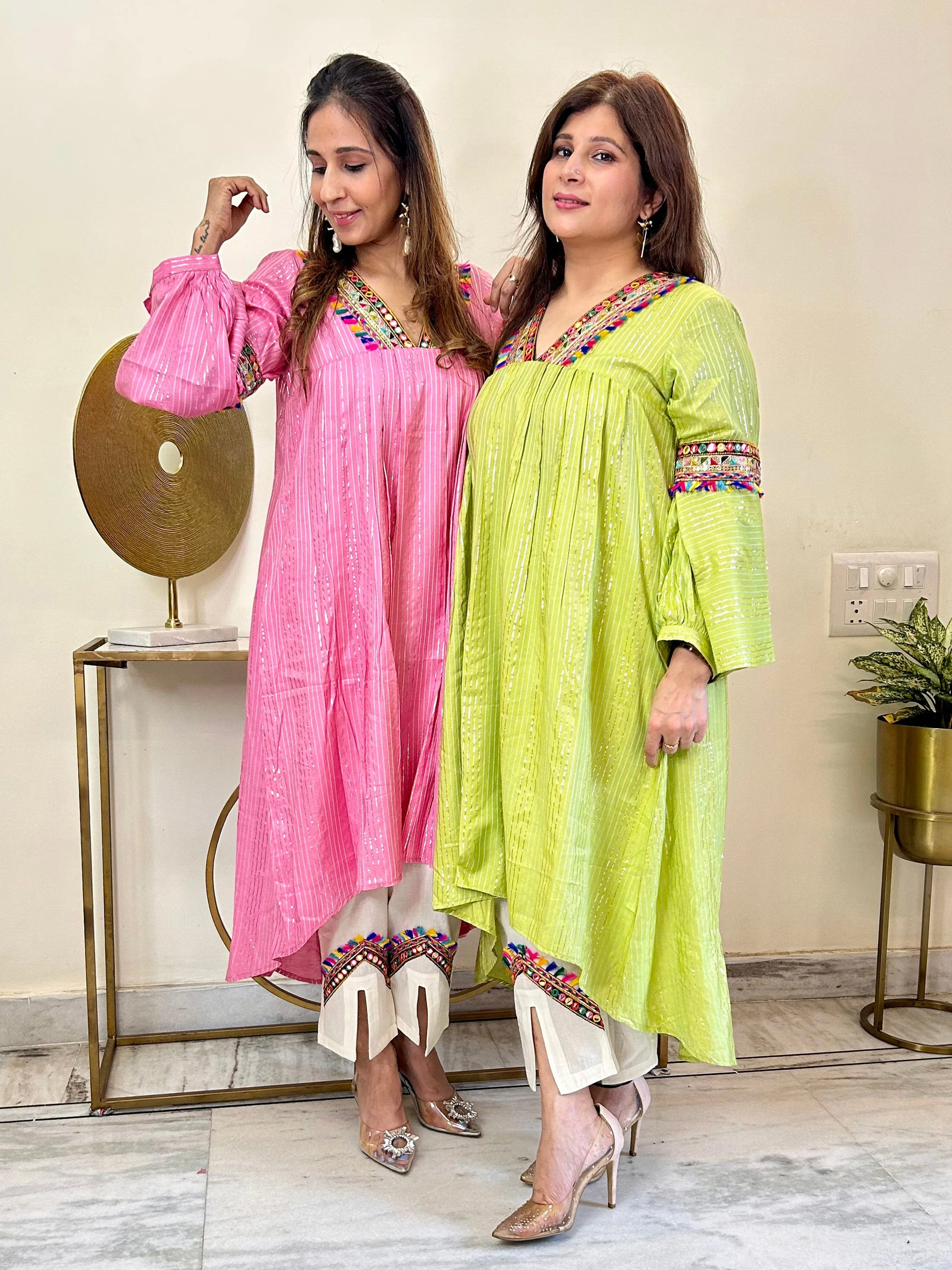 Cotton Pleated Lurix A line Kurtas In Candy Colours