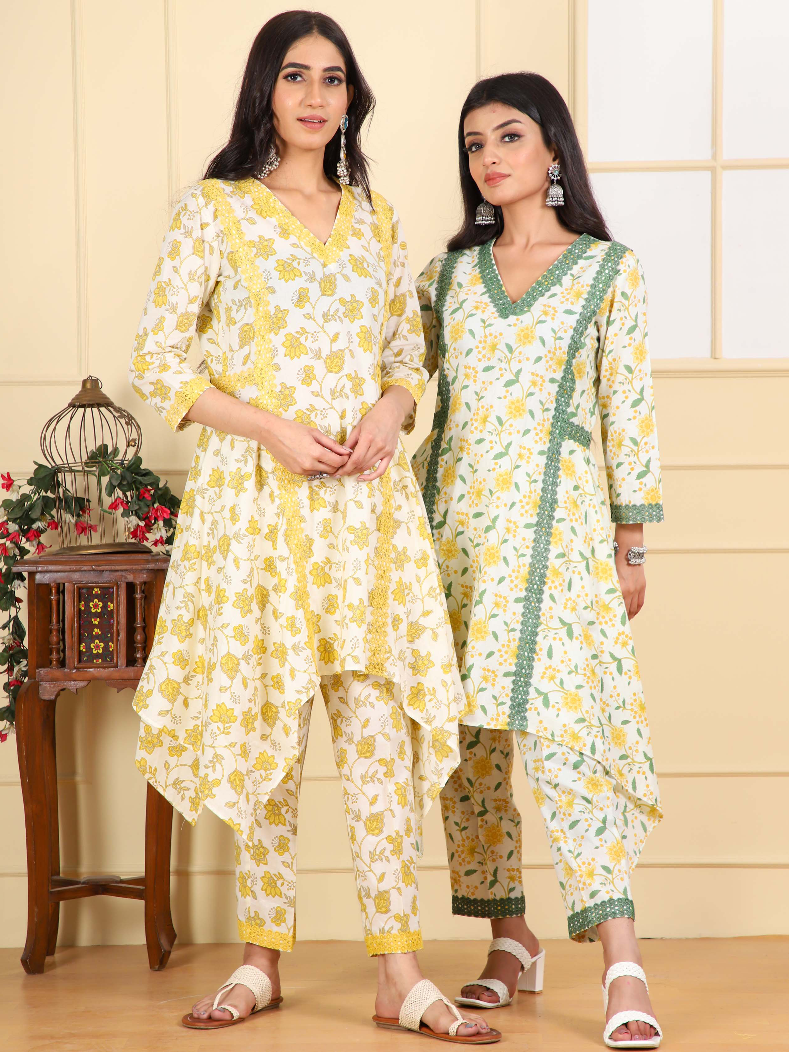 Cotton Printed Kurta with Symmetric Cut and Straight Pants