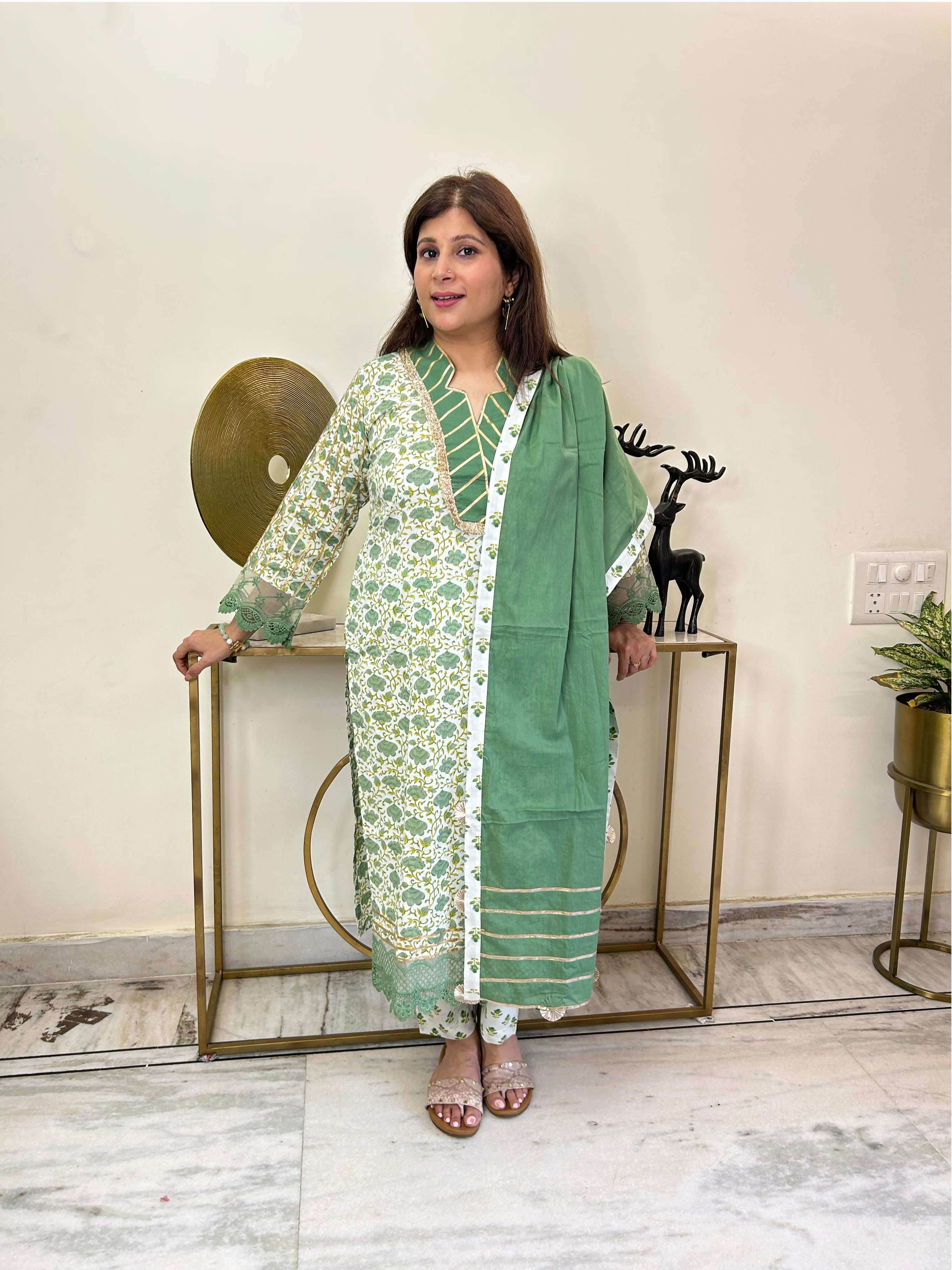 Cotton printed Kurta set with gotta pati Design