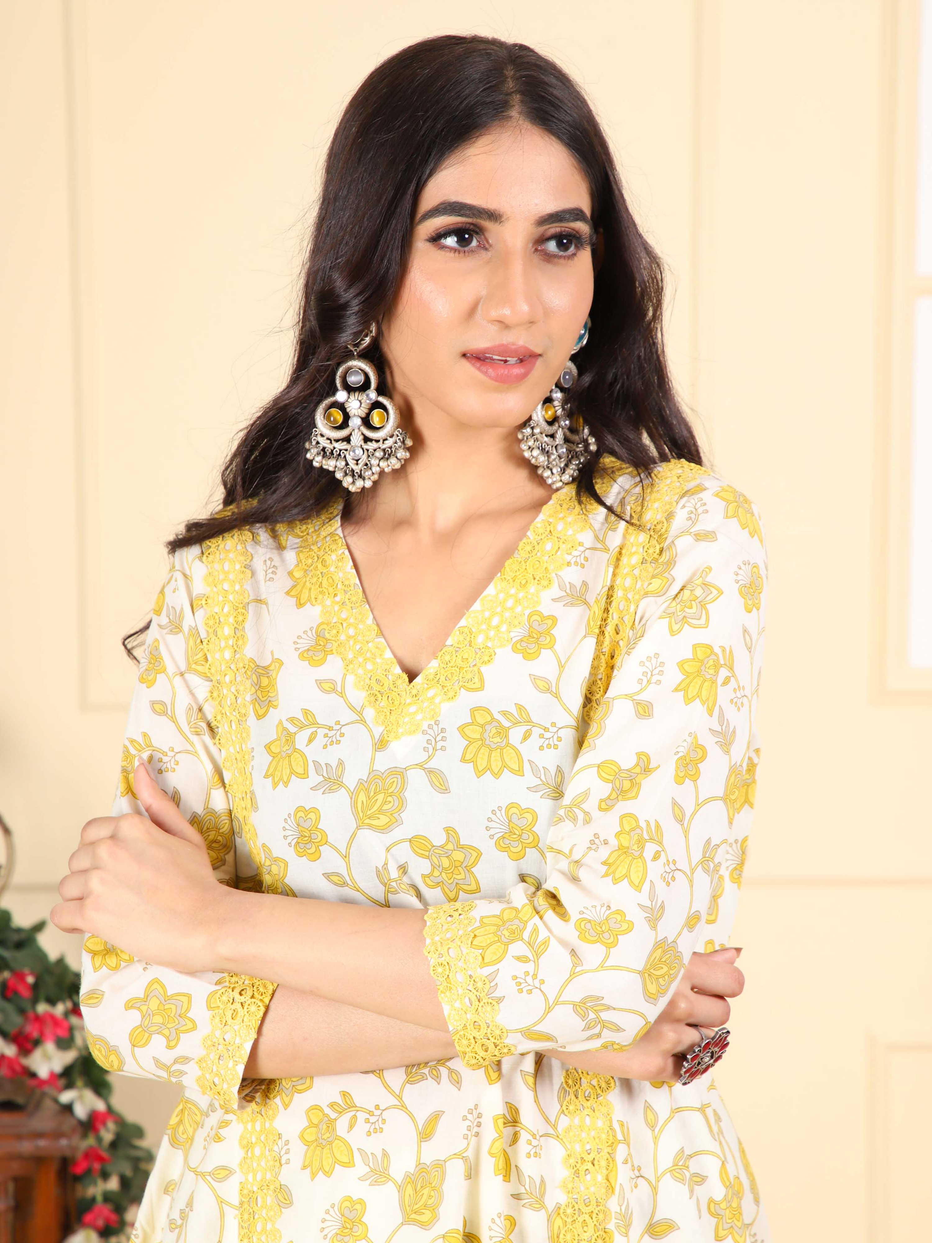 Cotton Printed Kurta with Symmetric Cut and Straight Pants