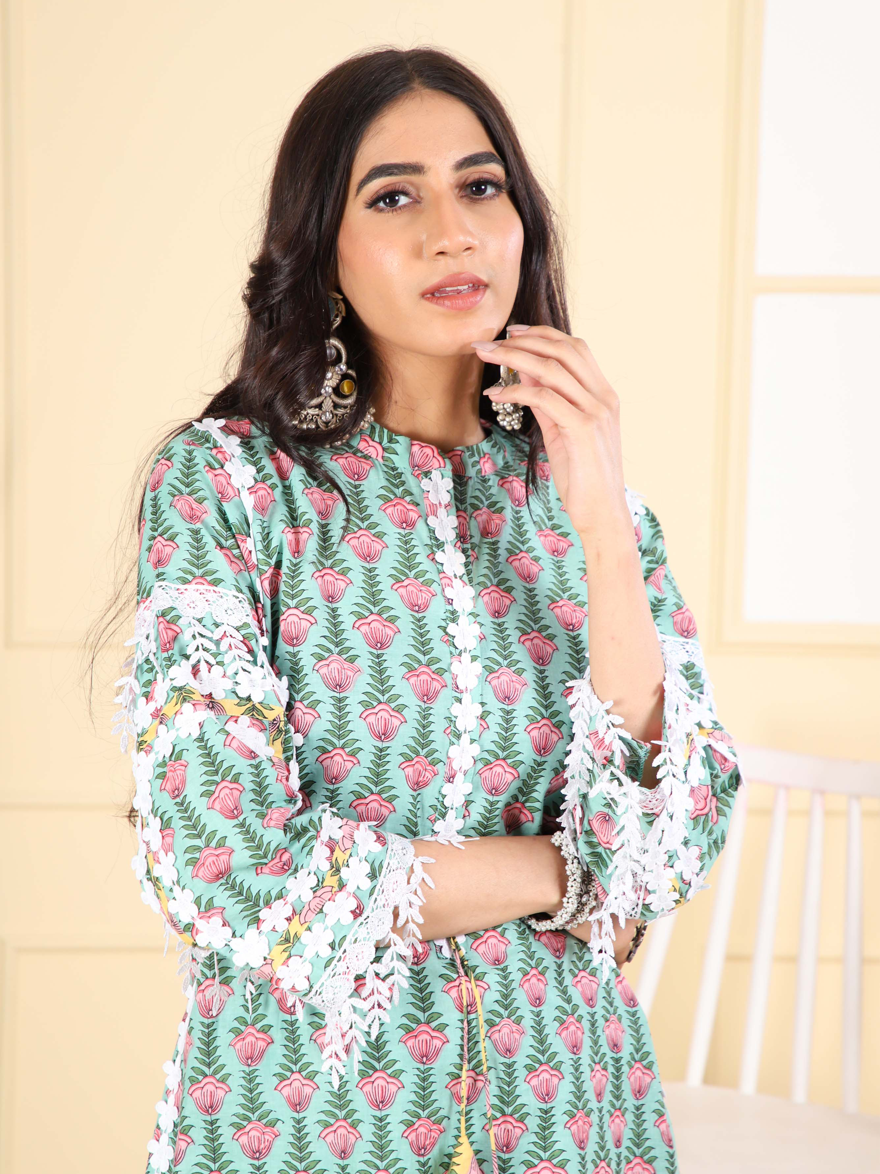 Cotton Printed Kurta with Border Detailing