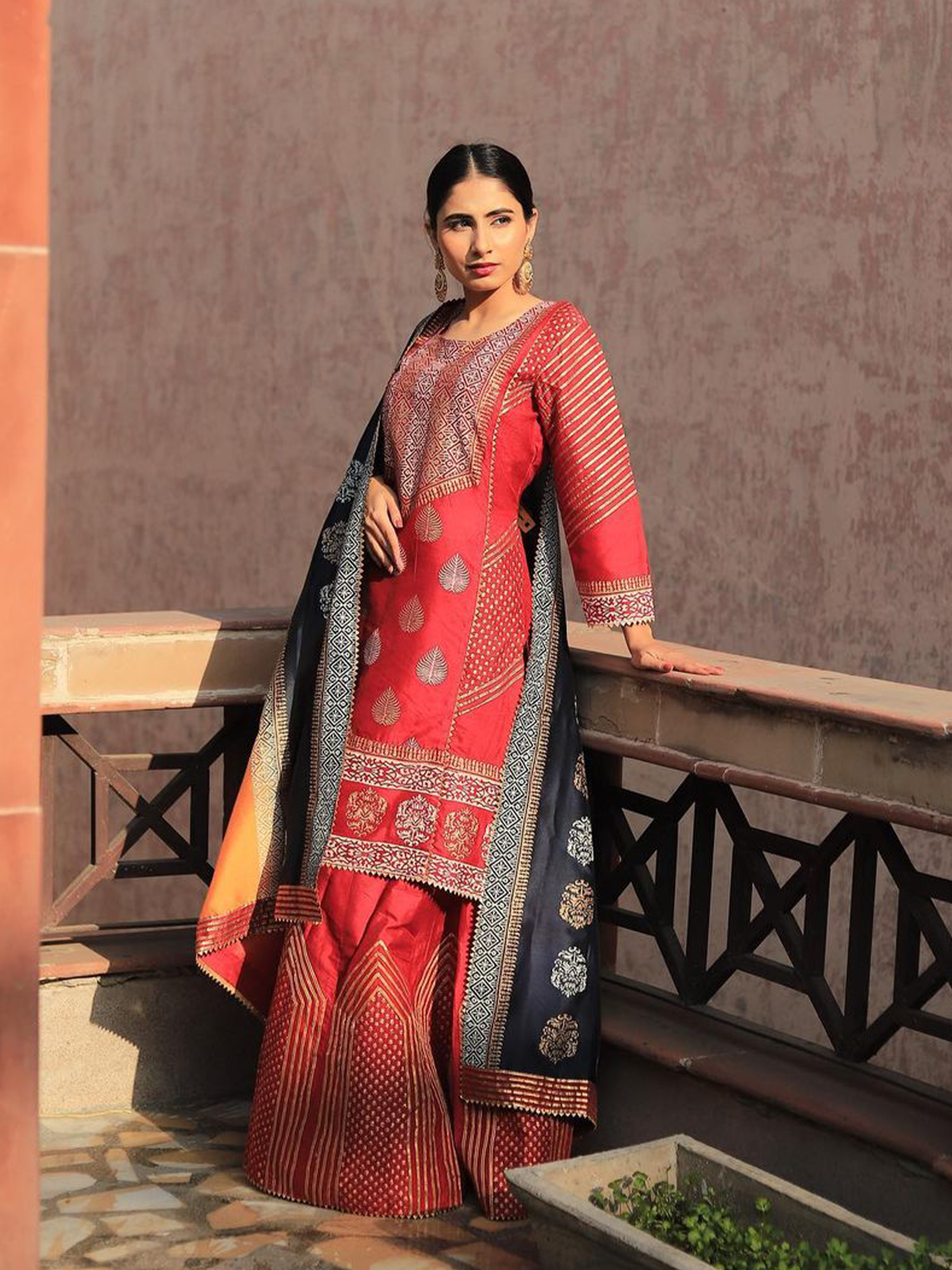 beautiful cotton silk  block print   sharara dress with gota sets  temple shape  on shahrara