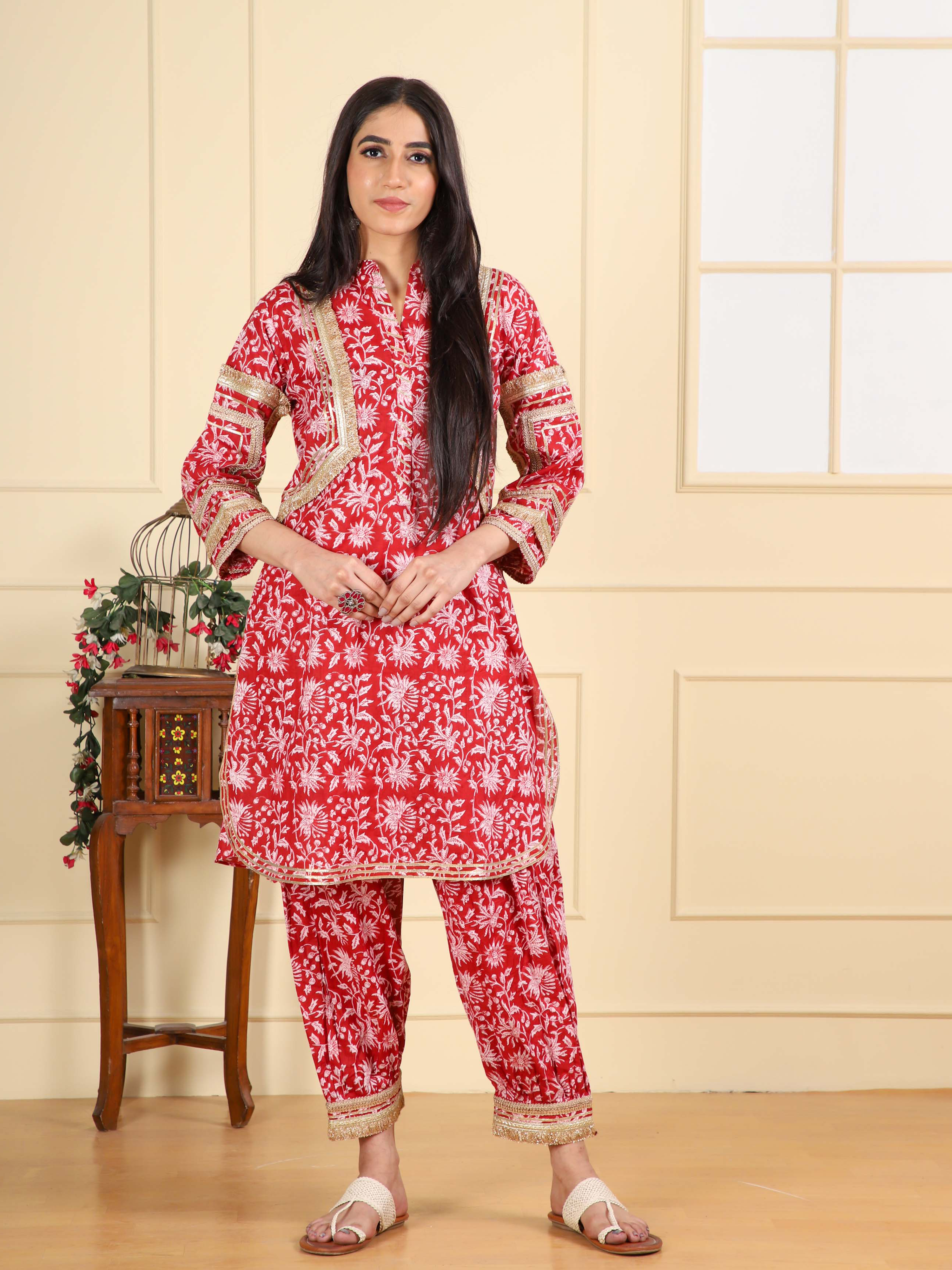 Cotton Printed Shirt with Gota Designing with Afghani Salwar