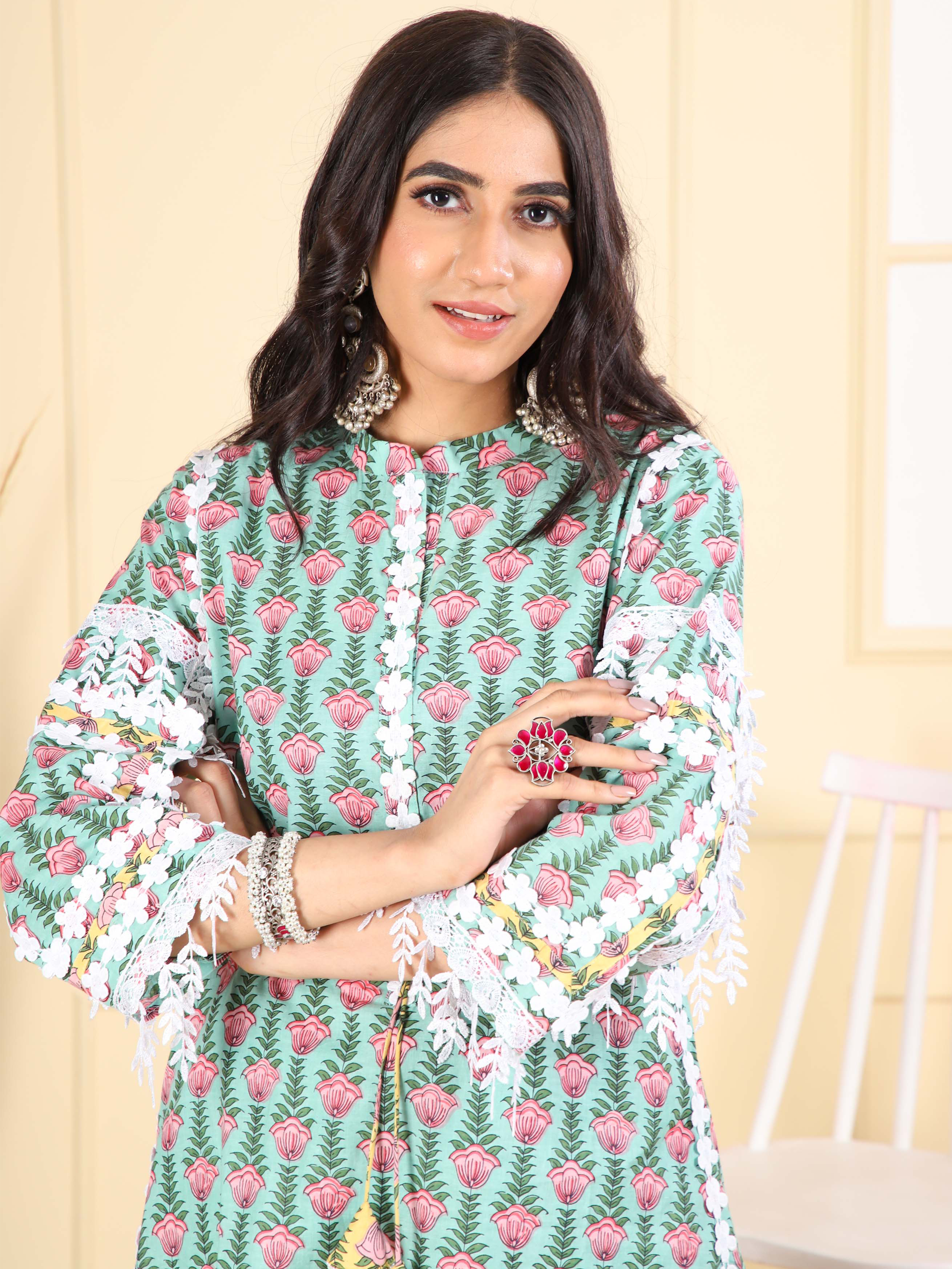 Cotton Printed Kurta with Border Detailing