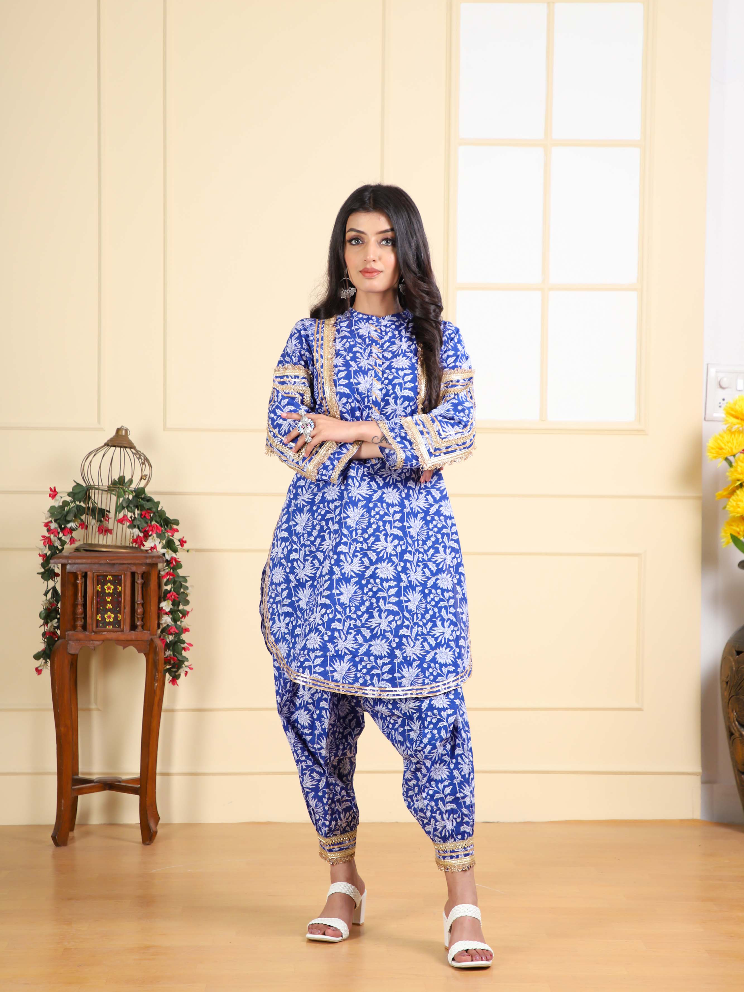 Cotton Printed Shirt with Gota Designing with Afghani Salwar