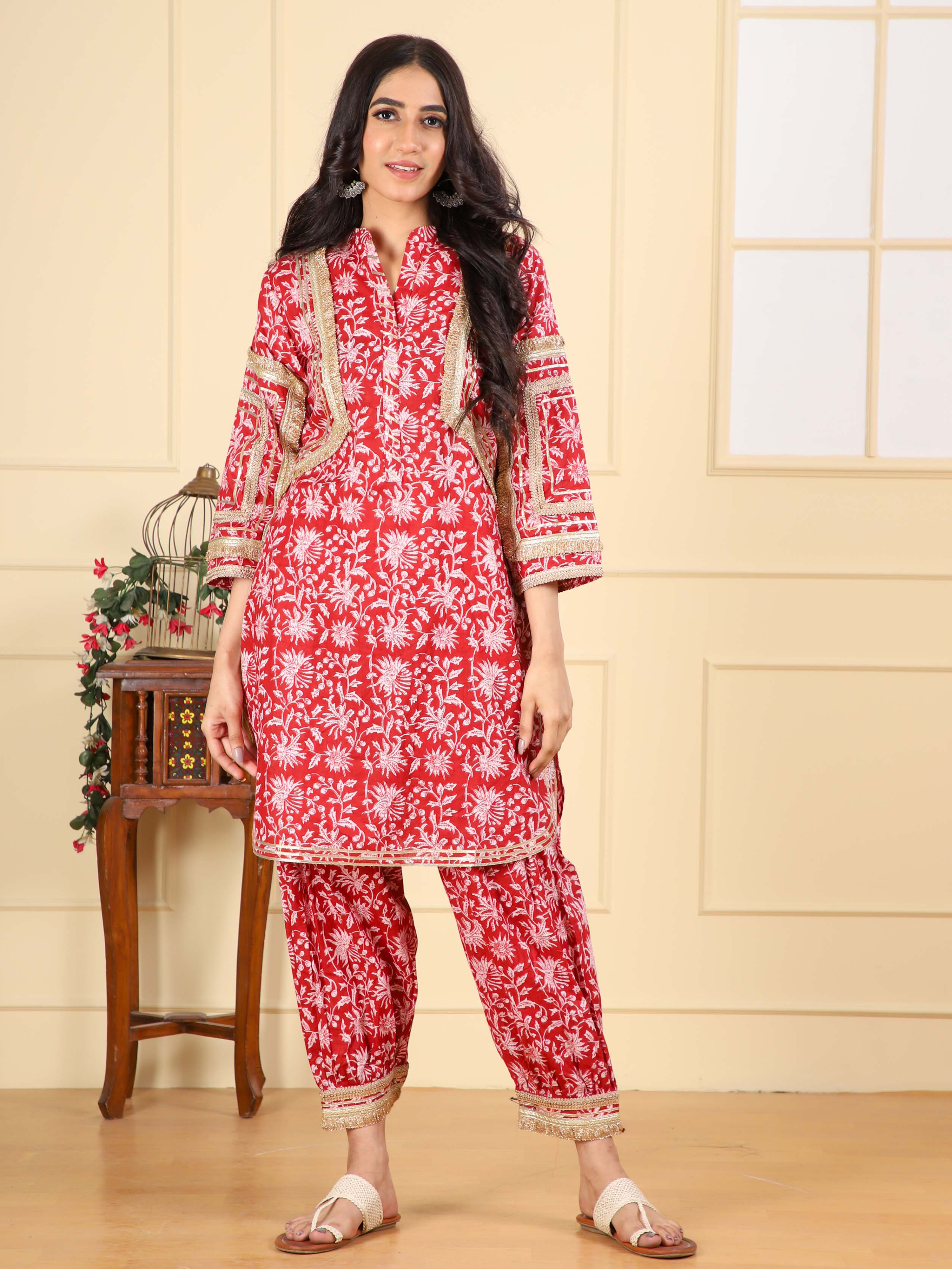 Cotton Printed Shirt with Gota Designing with Afghani Salwar