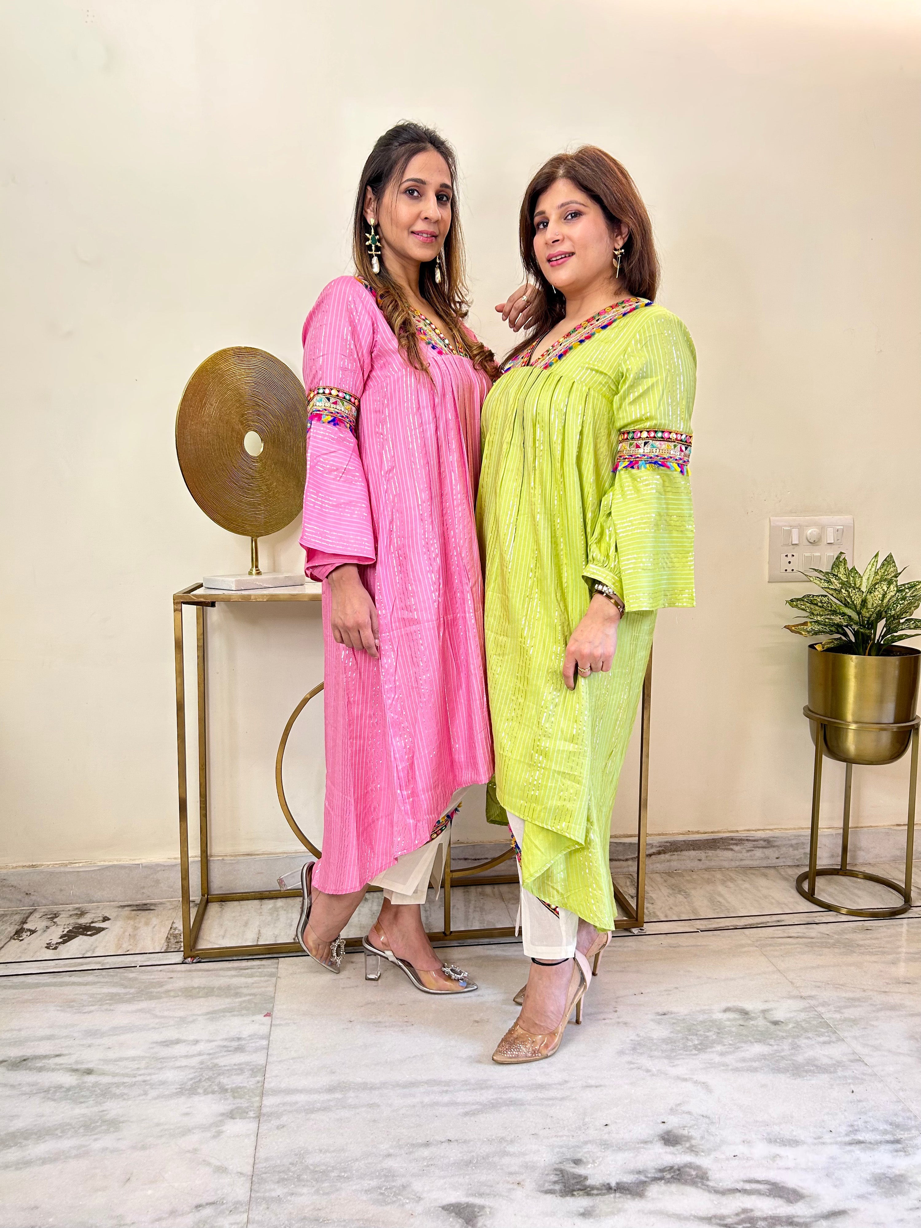 Cotton Pleated Lurix A line Kurtas In Candy Colours