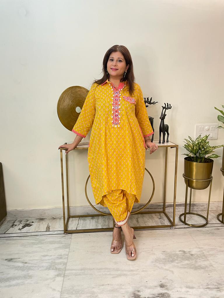 Yellow up and down kurta  with pleated salwar